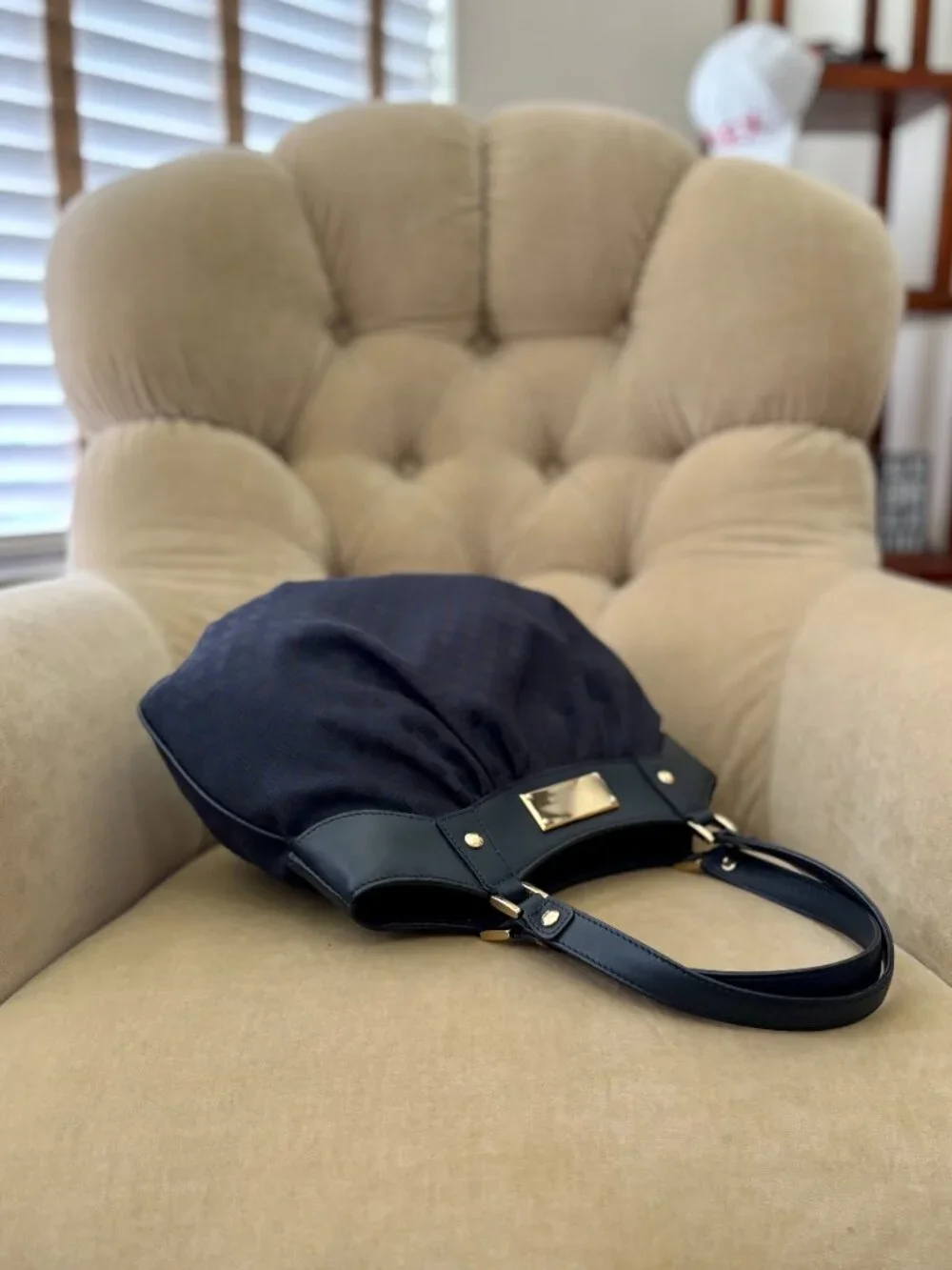 VTG Auth LANVIN PARIS Iconic Monogram Canvas & Leather Ruched Satchel Bag - Picture 3 of 9